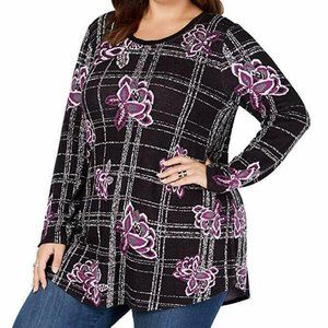 Style Co Floral Jacquard Knit Plaid Sweater Tunic